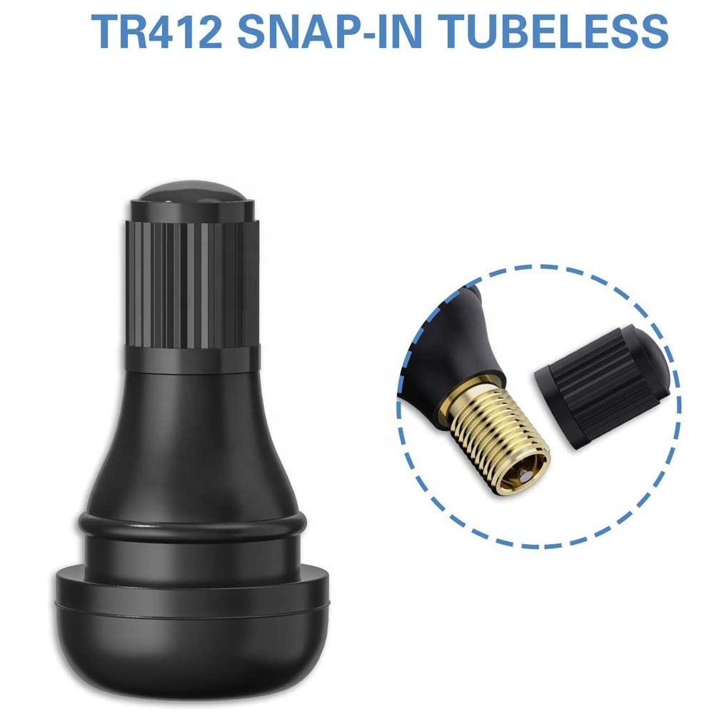 TR412 tire valve stem rubber snap-in short black valve stem for tubeless 0.453 Inch 11.3mm rim holes on standard vehicle tires