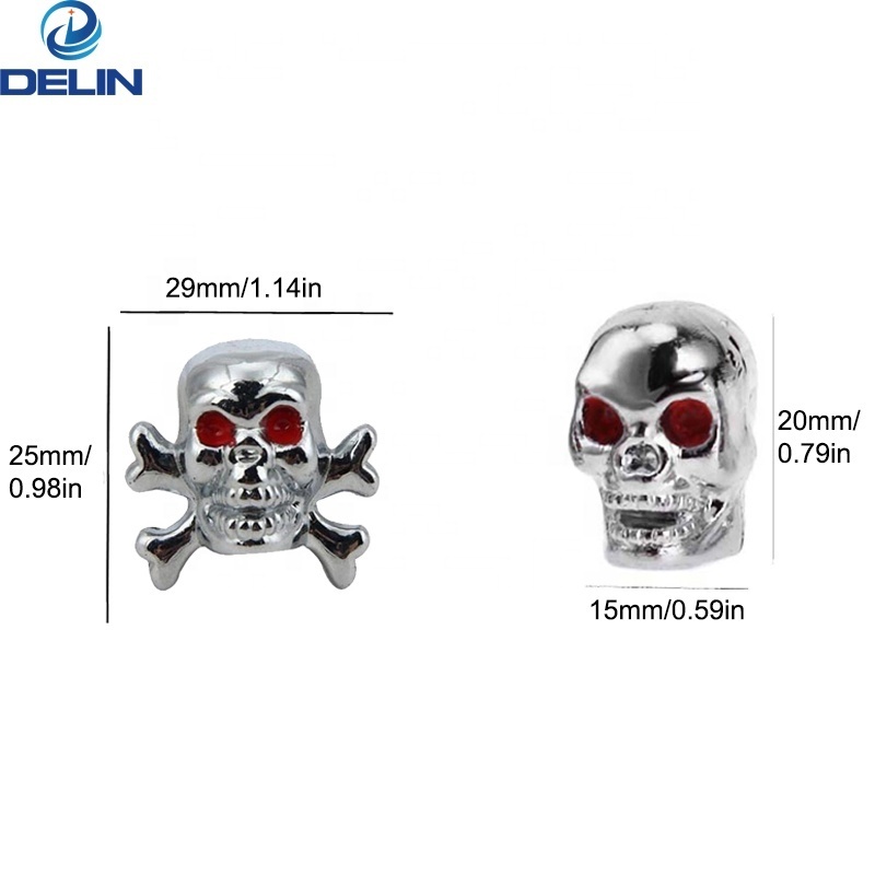 Hot Rod ATV silver Chrome Skull shape Copper Motorcycle Bike Car Tires Valve Stem Caps