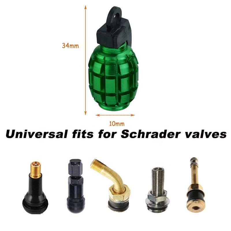 cars SUV Trucks Motorcycles Bicycles Grenade Style Aluminum Heavy Duty Valve Stem Covers Air-Proof Tire Caps