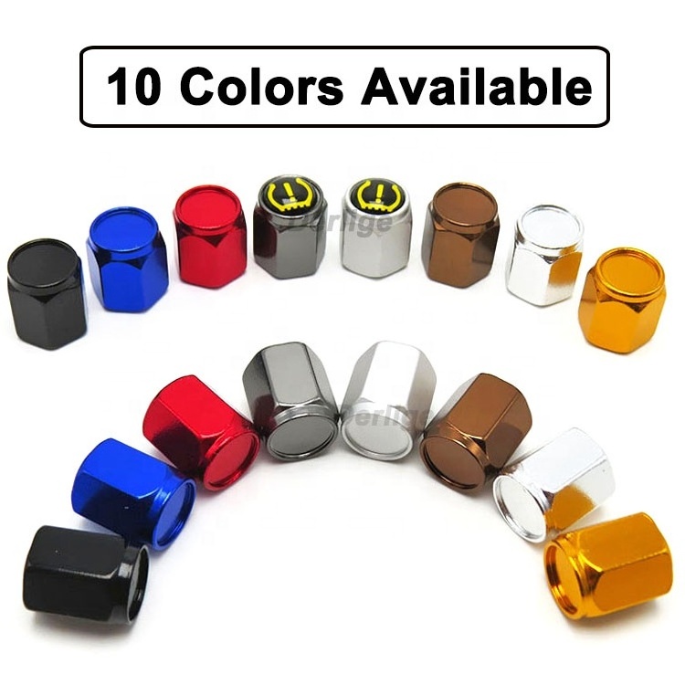 Aluminum car tire valve caps metal valve stem caps hexagon car tire caps air dust stem covers universal for car Schrader valves