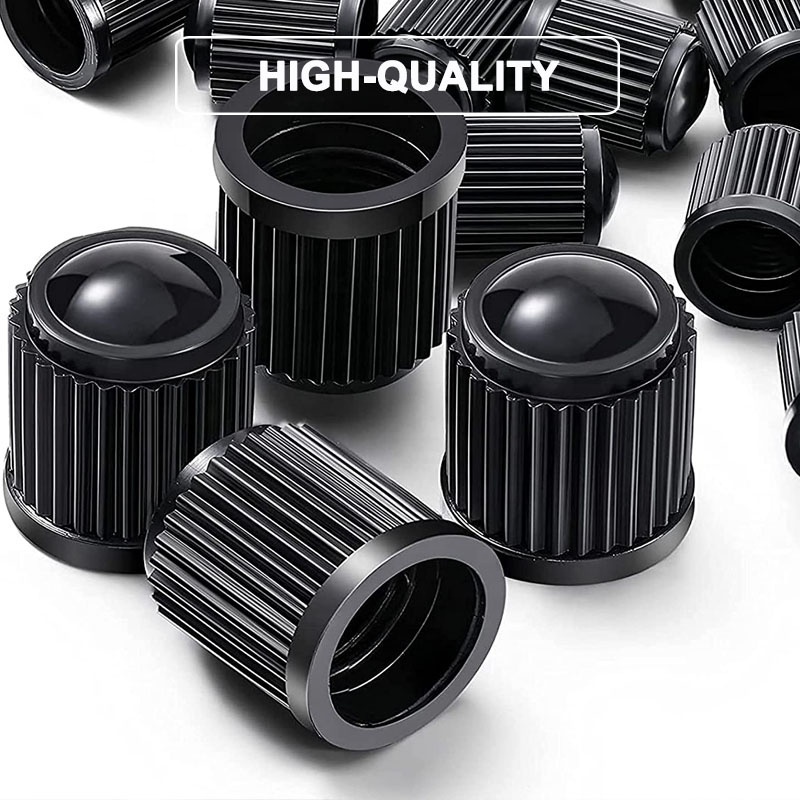 Plastic tire valve stem caps black with O-ring rubber seal, Universal wheel air valve stem covers fit car truck motorcycle bike