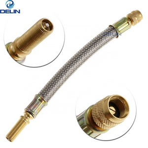 180mm Stainless Steel Braided Flexible Hose Car Wheels Tyre Valve Stems Extensions Tube Adapter