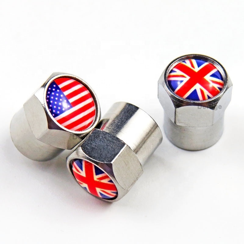 Chromed tire valve stem caps with custom logo Universal car air dust covers with rubber seal, Hexagon tire cap brass material