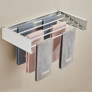 Hot Sale Multifunction Bathroom Collapsible Aluminium Alloy Wall Mounted Hanger Laundry Rack Clothes Drying Rack Towel Rack