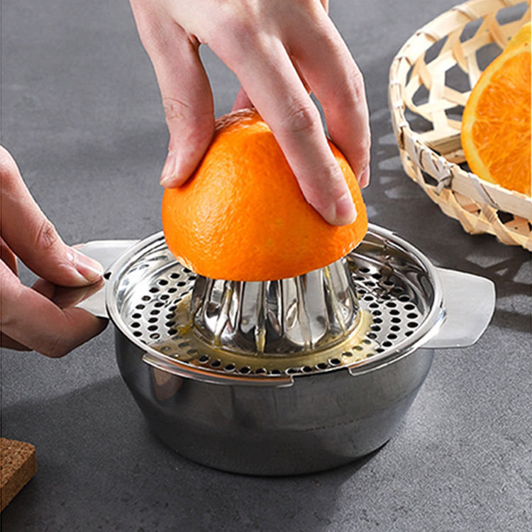 Best Product Stainless Steel Fruit Manual Squeezer Citrus Lemon Juice Hand Reamer Rotation Press with Strainer Orange Juicer