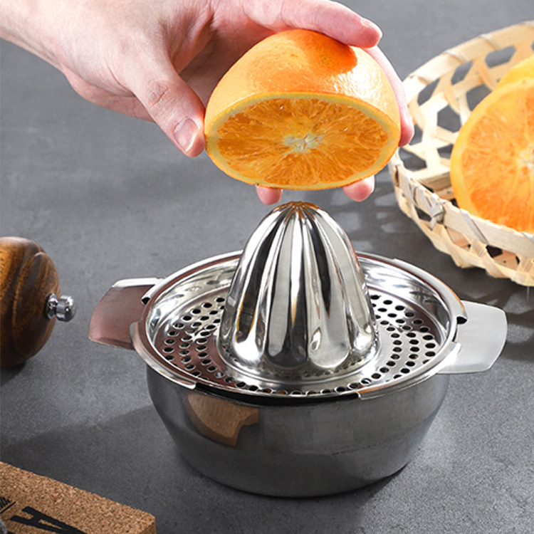 Best Product Stainless Steel Fruit Manual Squeezer Citrus Lemon Juice Hand Reamer Rotation Press with Strainer Orange Juicer