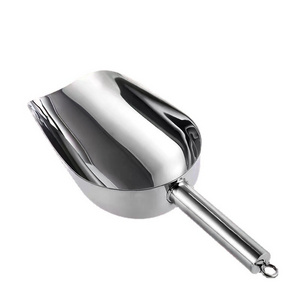 Factory Price Foodservice Stainless Steel Food Shovel Flat Round Bottom Kitchen Utility Scoops Candy Flour Popcorn Ice Scoop