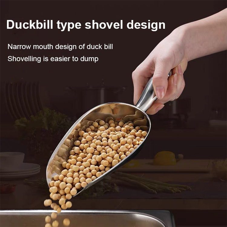 Factory Price Foodservice Stainless Steel Food Shovel Flat Round Bottom Kitchen Utility Scoops Candy Flour Popcorn Ice Scoop