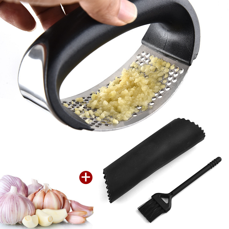 Best Sell Kitchen Gadget 3in1 Garlic Crusher Mincer Chopping Rocker Manual Stainless Steel Garlic Press