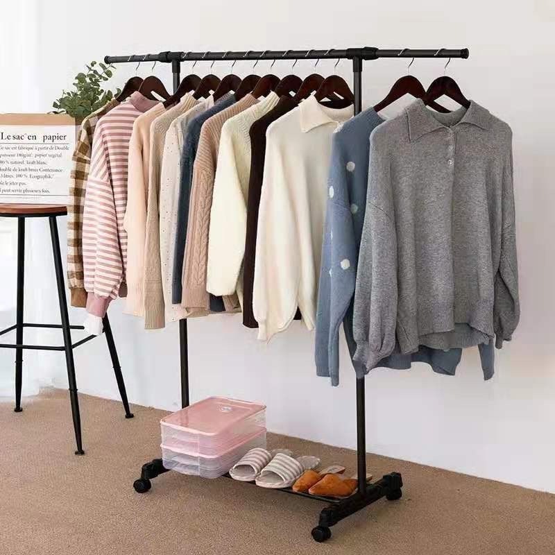 Detachable Pole Adjustable Shoes Rack  Coat Clothes Hanger Stand Indoor Floor Clothes Drying Rack Standing Laundry Hanger