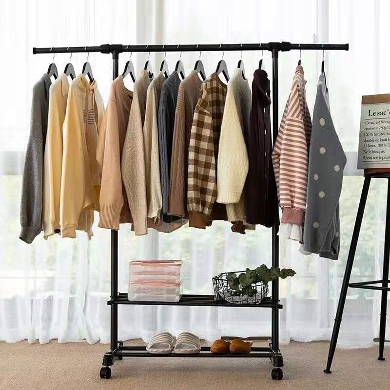 Detachable Pole Adjustable Shoes Rack  Coat Clothes Hanger Stand Indoor Floor Clothes Drying Rack Standing Laundry Hanger