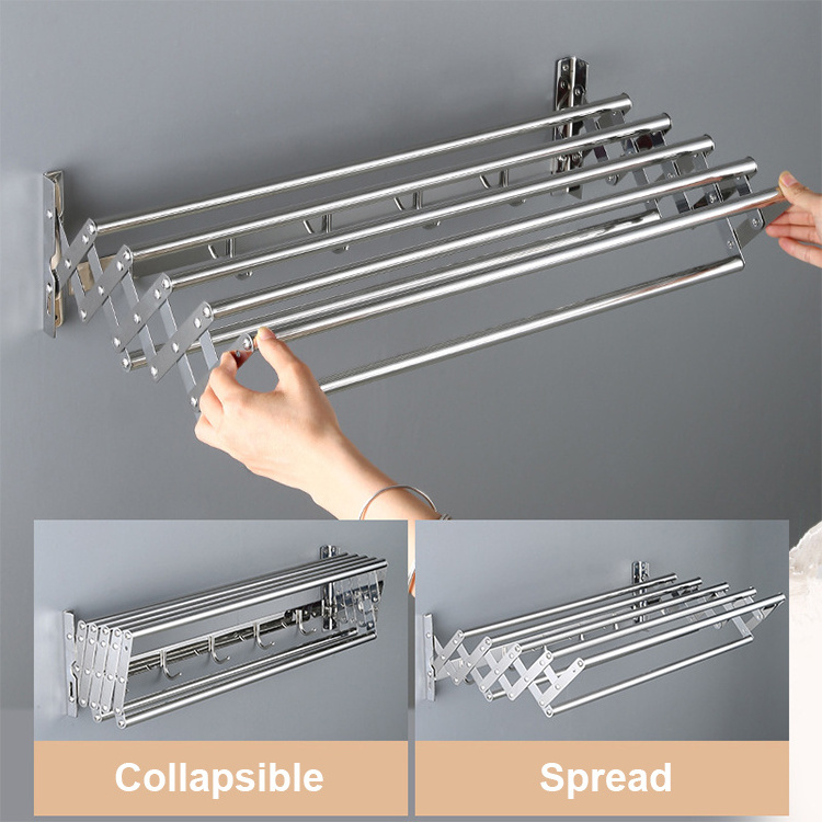 Retractable Racking Rods Wall Mount Wide Rustproof Accordion Retractable Clothes Drying Rack 7 ...