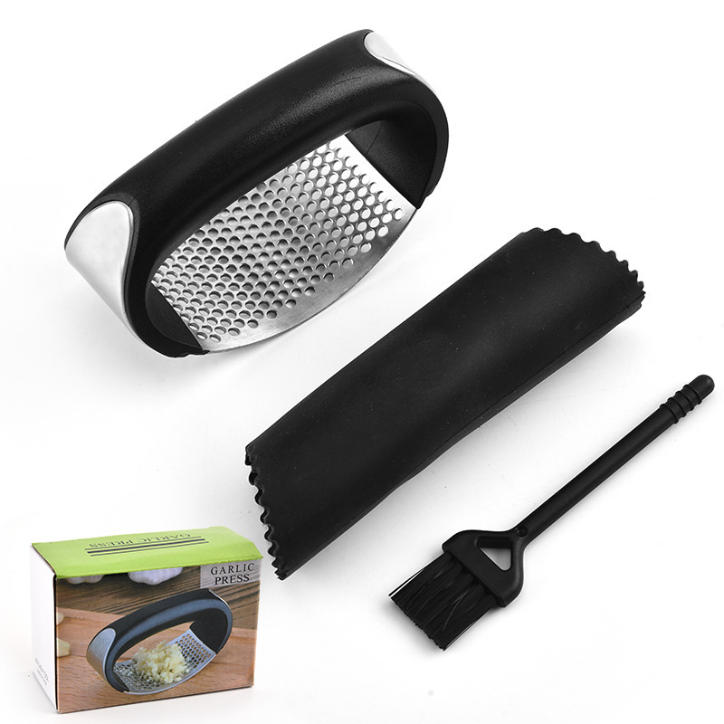 Best Sell Kitchen Gadget 3in1 Garlic Crusher Mincer Chopping Rocker Manual Stainless Steel Garlic Press