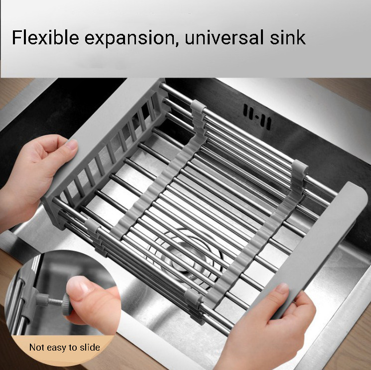 Adjustable Sink Dish Drainers Drain Basket Kitchen Organizer Rustproof Stainless Steel Over Sink  Extendable Dish Drying Rack