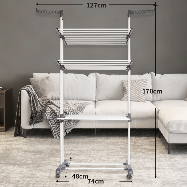 Hot Sale Detachable Pole with Storage Shelf and Removable Wheels Adjustable Shoes Rack Organizer Clothes Hanger Storage Rack