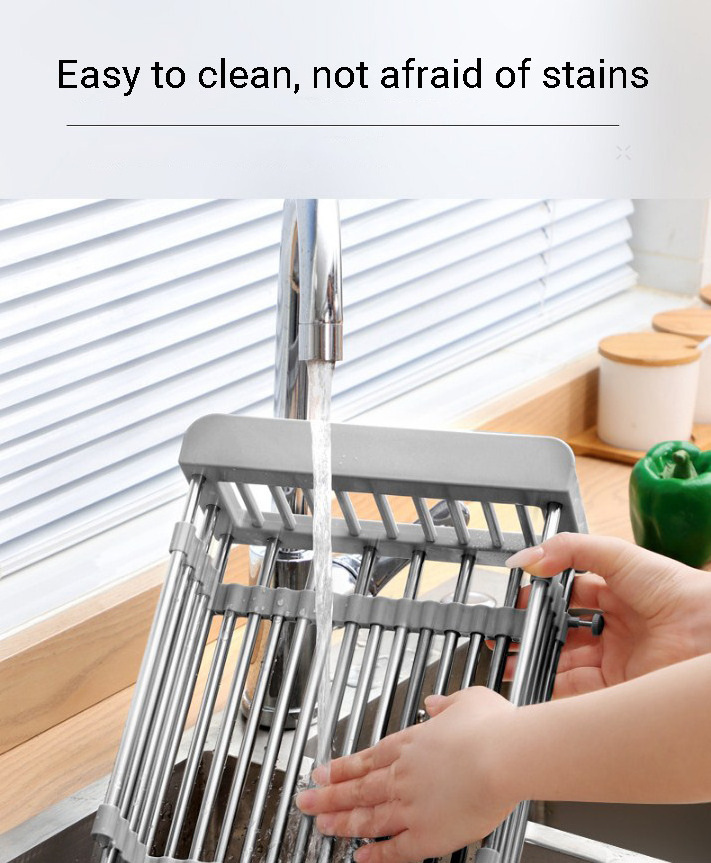 Adjustable Sink Dish Drainers Drain Basket Kitchen Organizer Rustproof Stainless Steel Over Sink  Extendable Dish Drying Rack