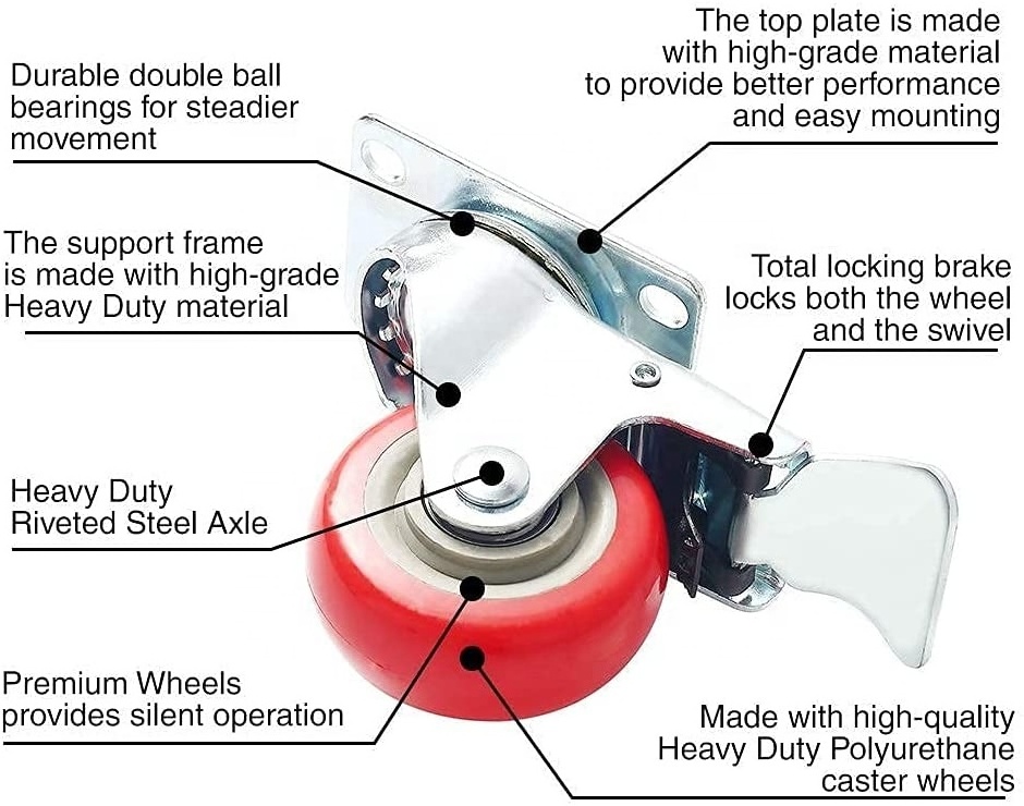 3 inch Medium Duty Double Ball Bearing Universal Wheel Plastic PUTrolley Castor Swivel Locking Furniture Caster Wheels