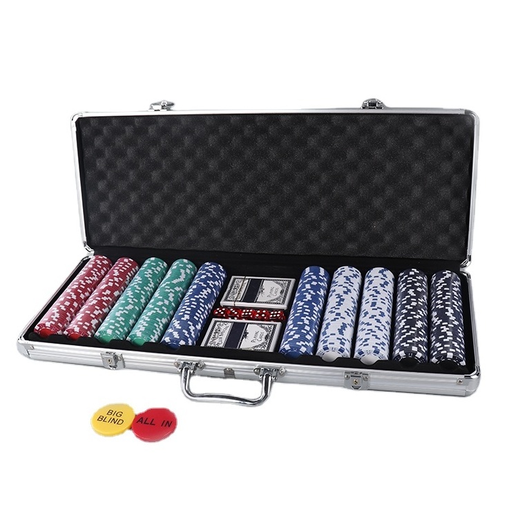 500pcs Poker chips 2 Playing cards Bargaining Poker chips set with aluminium Case Clay Composite Poker Set