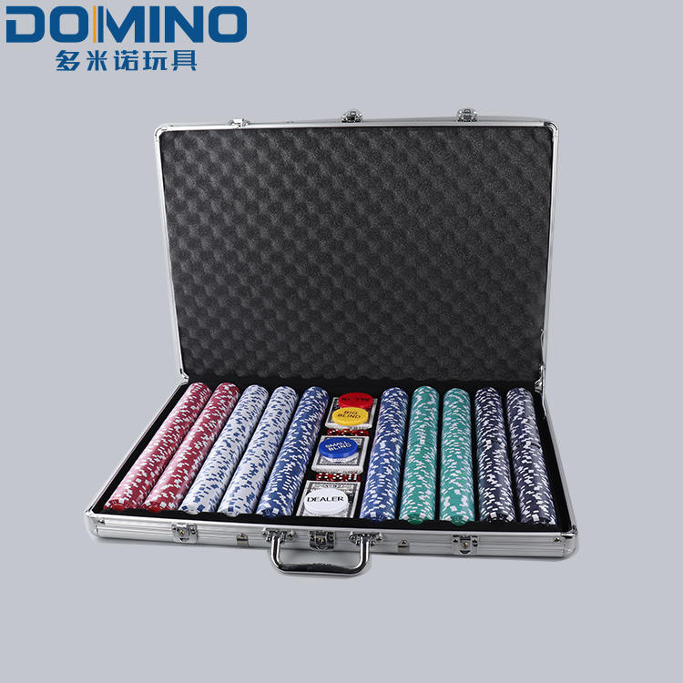 1000pcs sticker poker chip set in Silver aluminium case Casino aluminum framed poker chip set