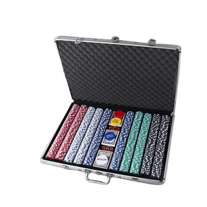 1000pcs sticker poker chip set in Silver aluminium case Casino aluminum framed poker chip set