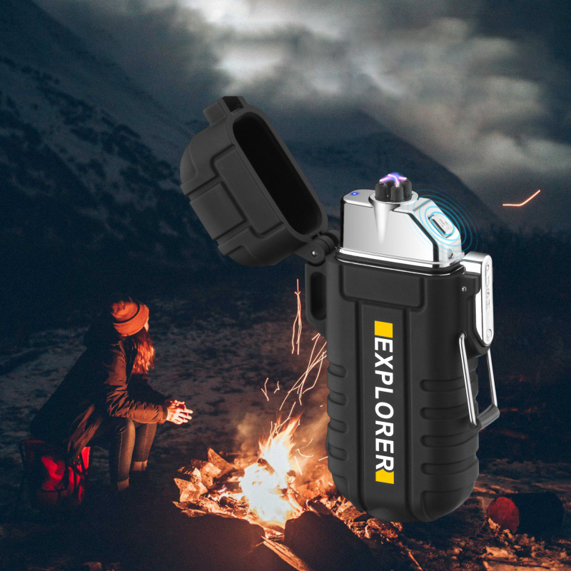 2 In 1 Portable USB Rechargeable Waterproof LED Torchlight Flashlight Torch Flash Light Lamp With Electric Lighter For Outdoor