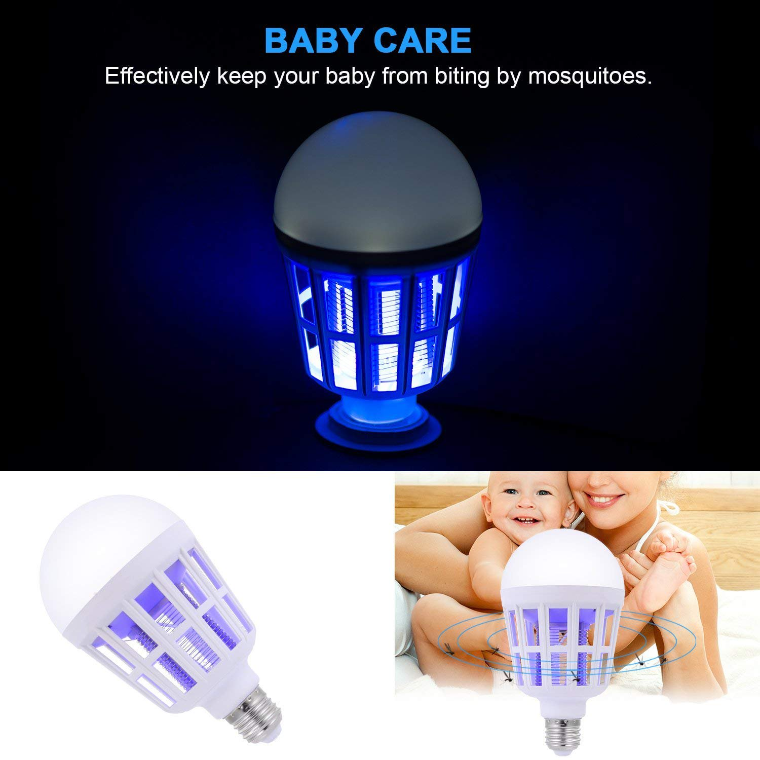 2 In1 Purple UV Low Noise Radiation 360 Degrees Energy Saving LED E26 E27 Electric Bug Trap Repellent Zapper Killer Lamp Bulb