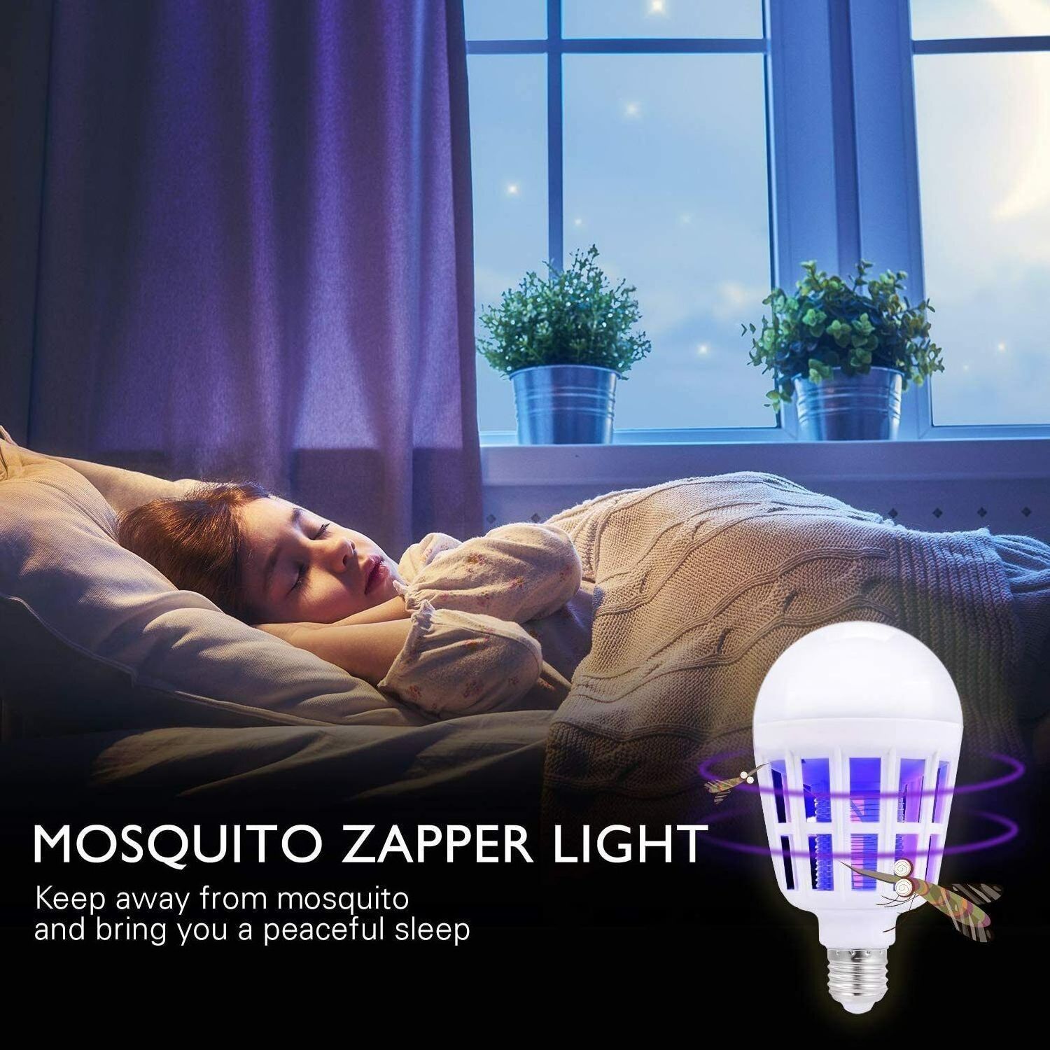 2 In1 Purple UV Low Noise Radiation 360 Degrees Energy Saving LED E26 E27 Mosquito Trap Repellent Zapper Killer Lamp Bulb