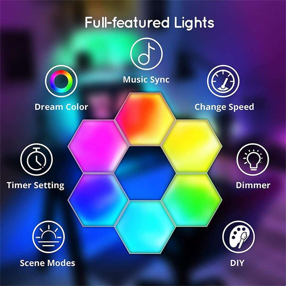 Colorful Music Rhythm RGB Smart Quantum Modular Touch Sensor USB Remote Control APP LED Wall Smart Honeycomb Hexagon Light