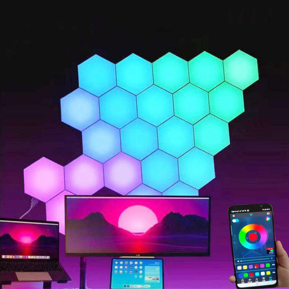 Colorful Music Rhythm RGB Smart Quantum Modular Touch Sensor USB Remote Control APP LED Wall Smart Honeycomb Hexagon Light