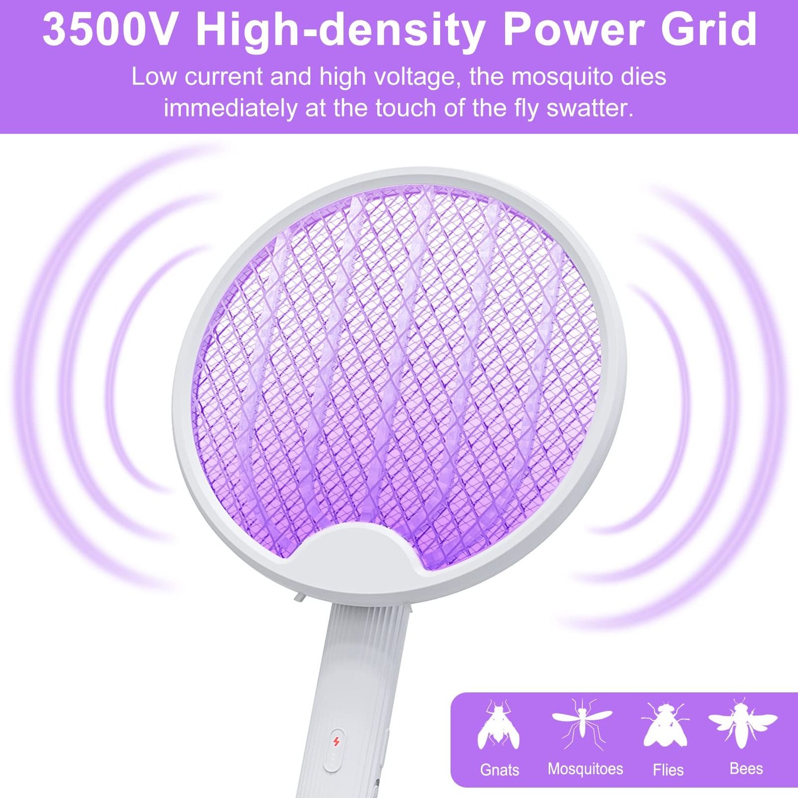 Multifunctional Foldable USB Rechargeable Electric Shock Mosquito Swatter Racket Bat Zapper With Purple Trap Killer Lamp For Fly