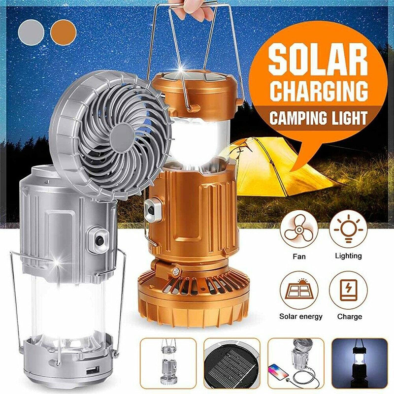 3 In 1 Multifunctional Small Portable Rechargeable LED Solar Emergency Light Lamp With Electric Fan For Outdoor Phone Charging