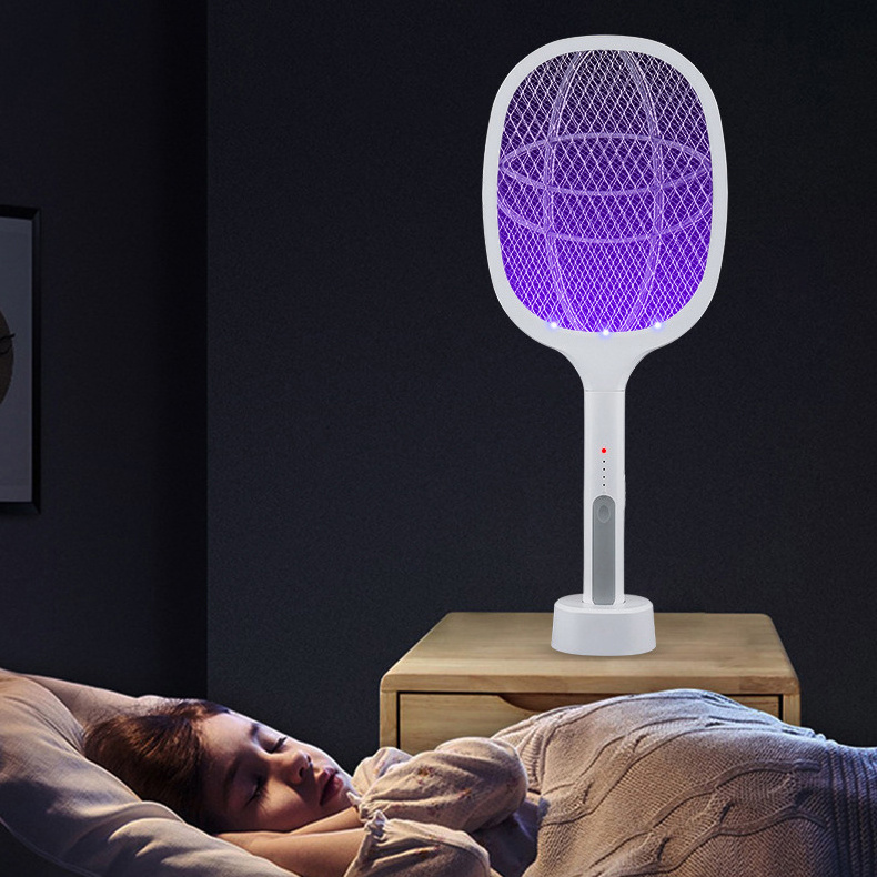 2 In 1 USB Rechargeable Electric Shock Mosquito Swatter Racket Bat Zapper With Trap Killer Lamp Photocatalyst Purple UV Light