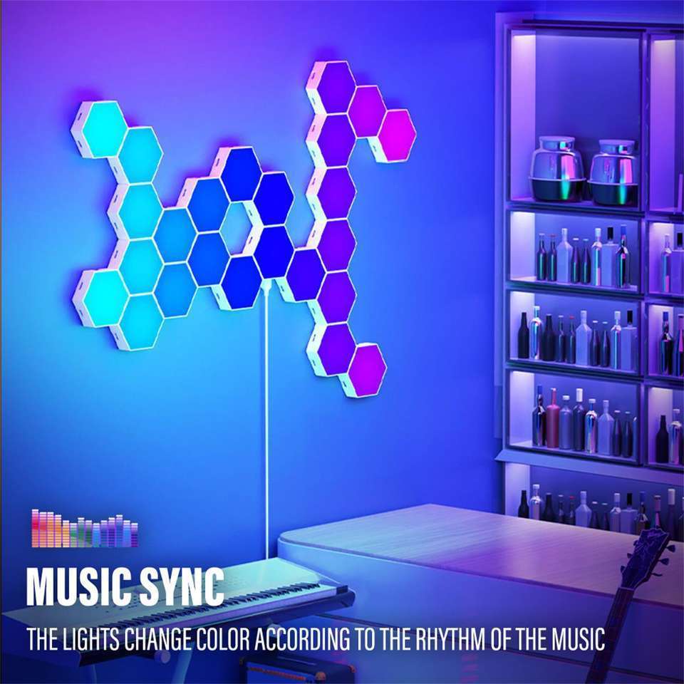 Smart Quantum Modular DIY Rhythm RGB Indoor Modern Home Touch Sensor Honeycomb Geometric Panels Hexagonal LED Wall Lamp