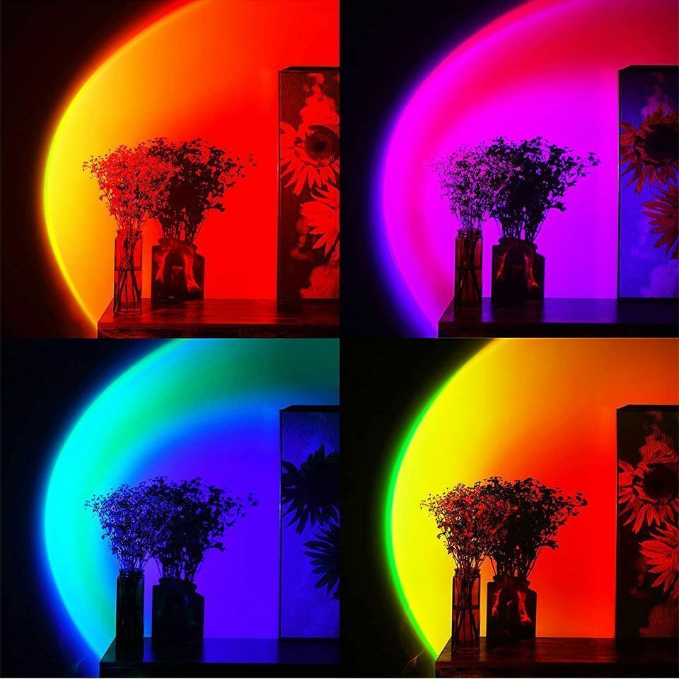 16 Colors RGB Dimming 180 Degree Rotation Remote Control USB Plug-in LED Rainbow Sunrise Sunset Halo Projector Light