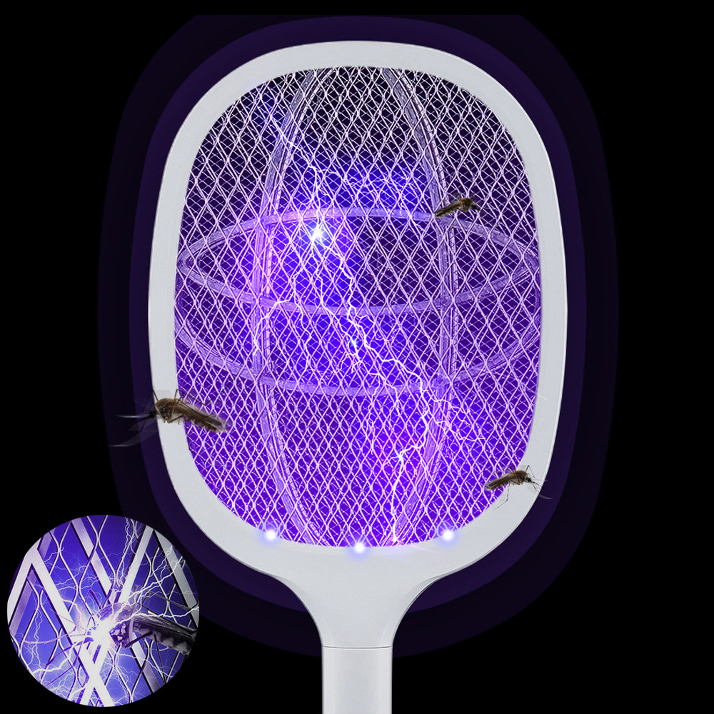 2 In 1 USB Rechargeable Electric Shock Mosquito Swatter Racket Bat Zapper With Trap Killer Lamp Photocatalyst Purple UV Light