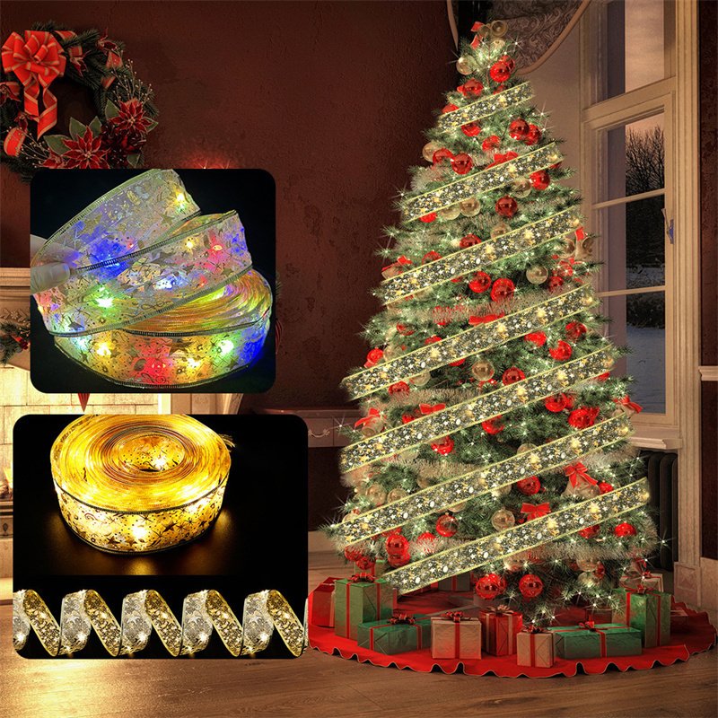 Hot Remote Control Battery Powered Lace Bowknot Ribbon RGB LED String Fairy Decorative Holiday Lighting for Christmas Tree