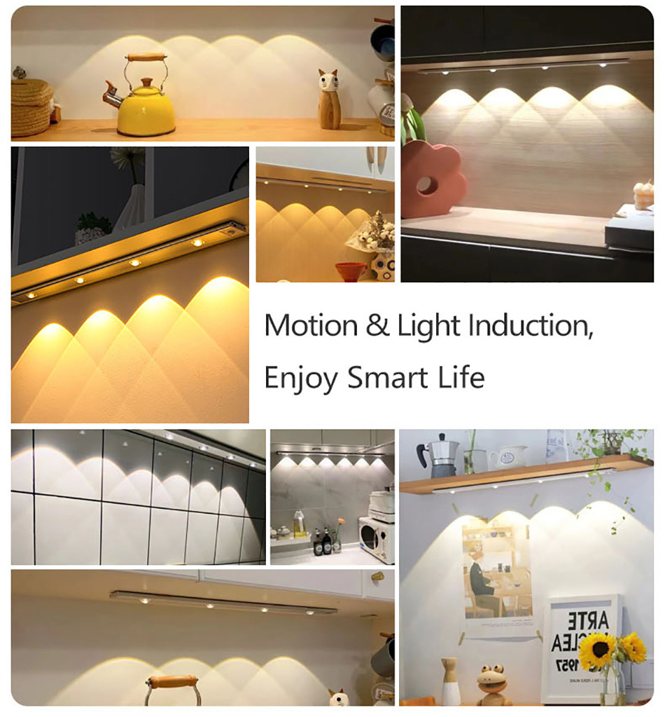 Ultra Thin Dimming  Magnetic Usb Rechargeable Wireless Induction Led Under Cabinet Lights With Motion Sensor For Kitchen Home