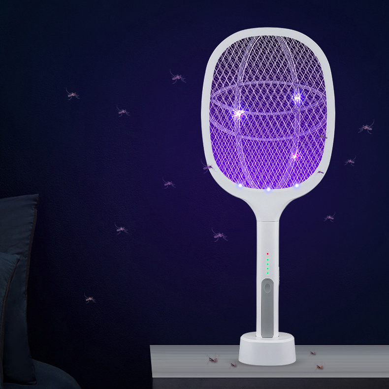 2 In 1 USB Rechargeable Electric Shock Mosquito Swatter Racket Bat Zapper With Trap Killer Lamp Photocatalyst Purple UV Light