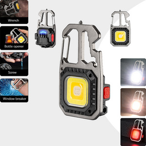 Custom Edc Waterproof Pocket Multitool COB Flashlight Usb Rechargeable Mini Keychain LED Torch Light With Car Clip Safety Hammer