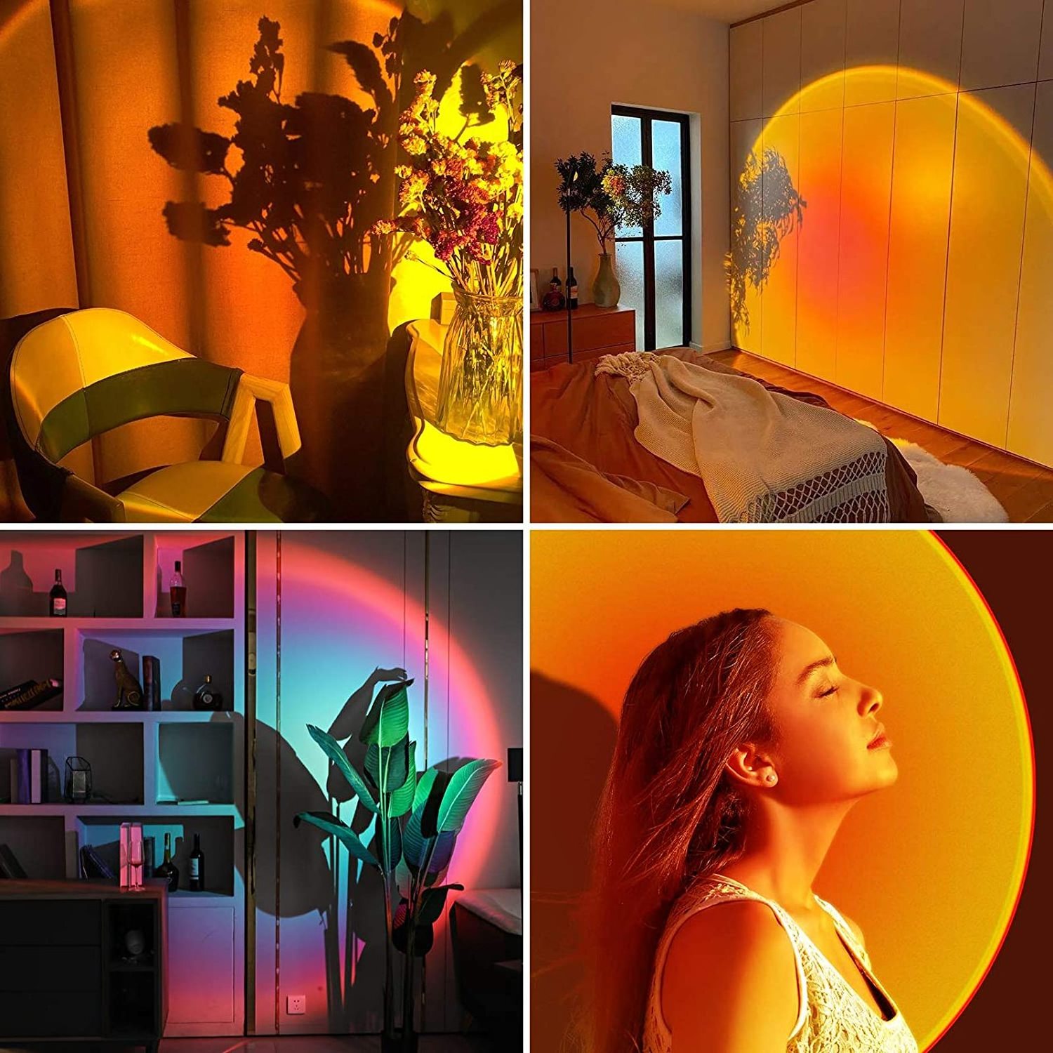 16 Colors RGB Dimming 180 Degree Rotation Remote Control USB Plug-in LED Rainbow Sunrise Sunset Halo Projector Light