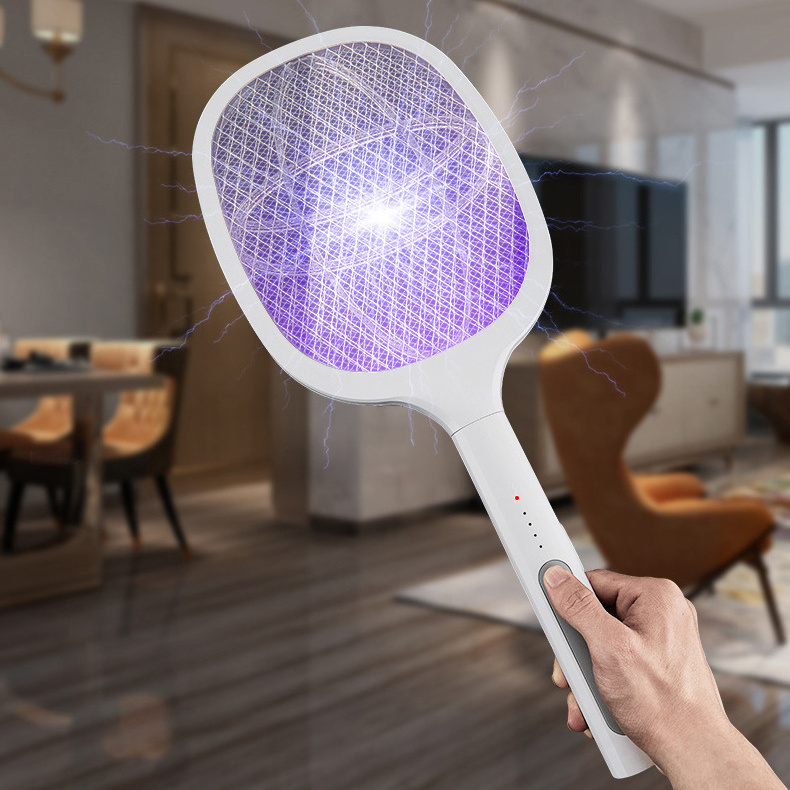 2 In 1 USB Rechargeable Electric Shock Mosquito Swatter Racket Bat Zapper With Trap Killer Lamp Photocatalyst Purple UV Light