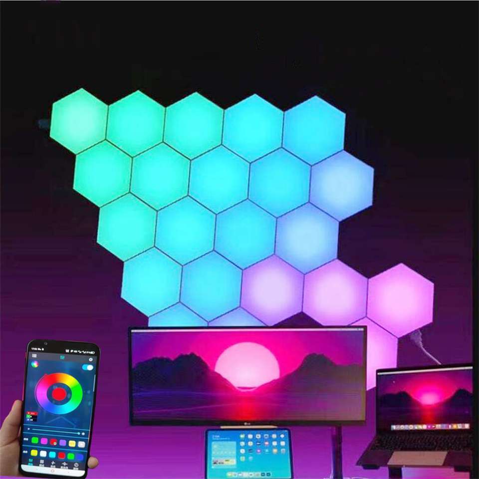 Smart Quantum Modular DIY Rhythm RGB Indoor Modern Home Touch Sensor Honeycomb Geometric Panels Hexagonal LED Wall Lamp