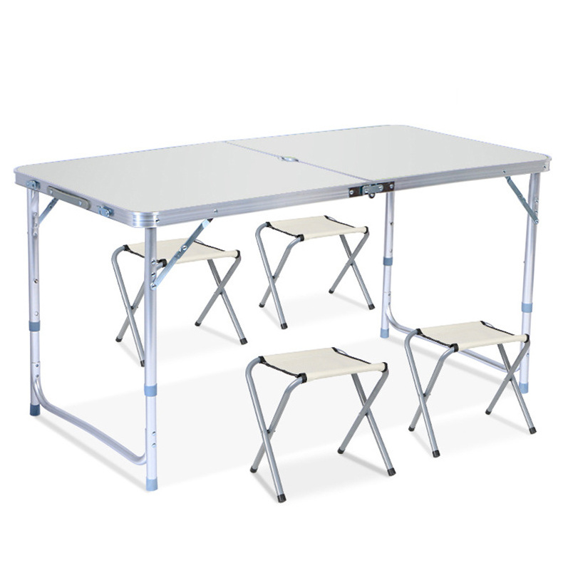 Easy Carry Handle Height Adjustable Craft Aluminium Camping Utility Folding Table Picnic Table Set With Umbrella Hole