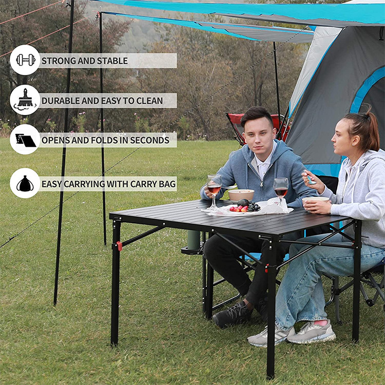 Portable Picnic foldable chairs Umbrella Hole 4-Person Fold Up Travel Camping Table American Popular Rectangular Catering