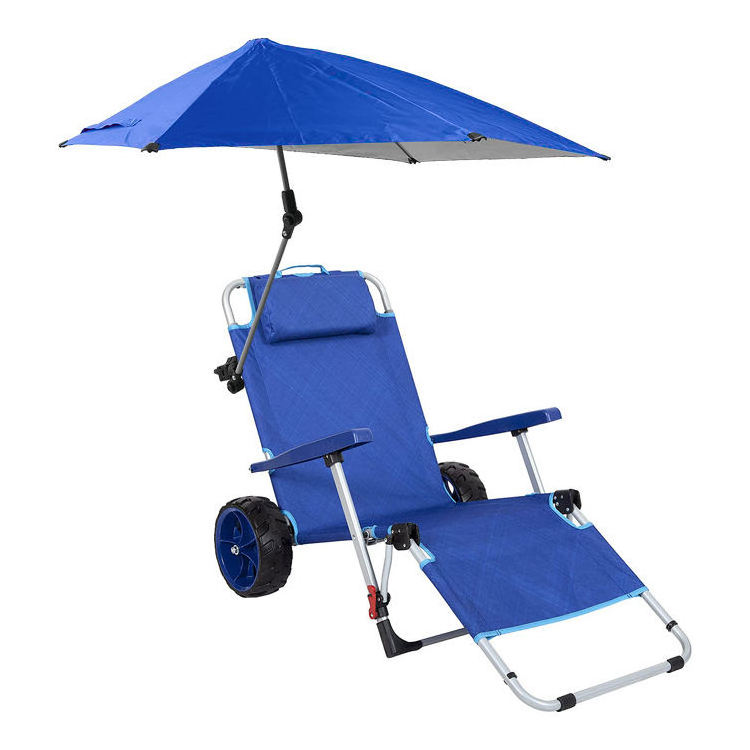 OEM Beach Camping Chair 2 IN 1 Beach Fold Chairs Lounge Outdoor Wagon Pull Cart Camping Beach Umbrella And Chair