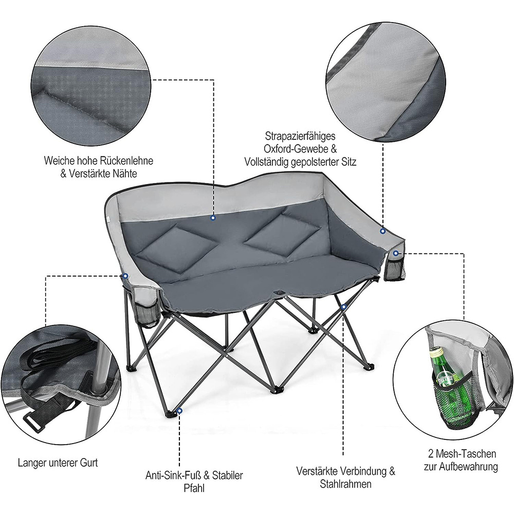 double seat 2 personbeach chair Camping Foldable Oxford Steel Chair Outdoor Removable Folding Camping Beach Chair