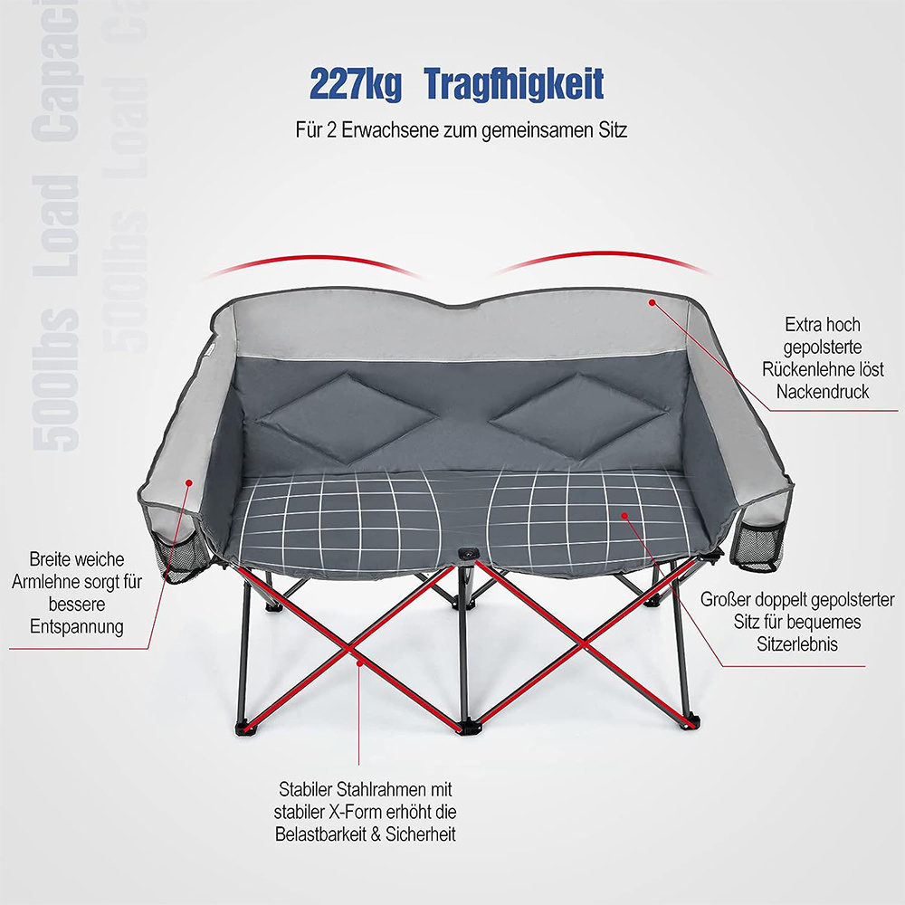 double seat 2 personbeach chair Camping Foldable Oxford Steel Chair Outdoor Removable Folding Camping Beach Chair