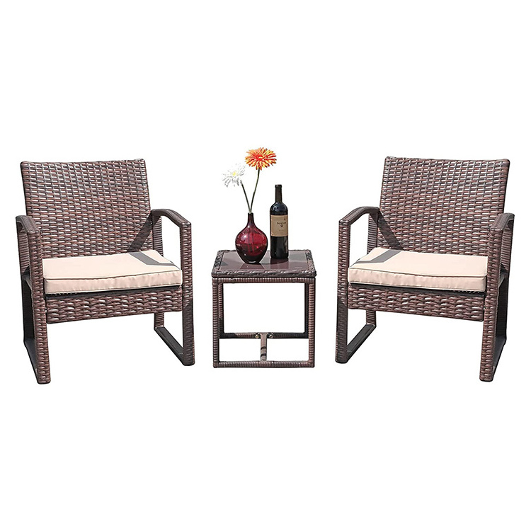 Luxury Bistro Outdoor Cane Wicker Rattan Coffee Sofa Chairs Patio Furniture Sets 2022 New Bistro Table Outdoor Chairs Set