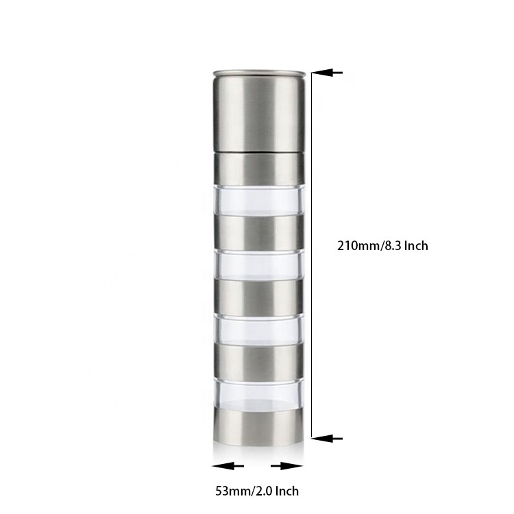 Refillable  4 in 1 Stainless Steel Salt Pepper Grinder Spice mill with adjustable grind level from coarse to fine pepper mill