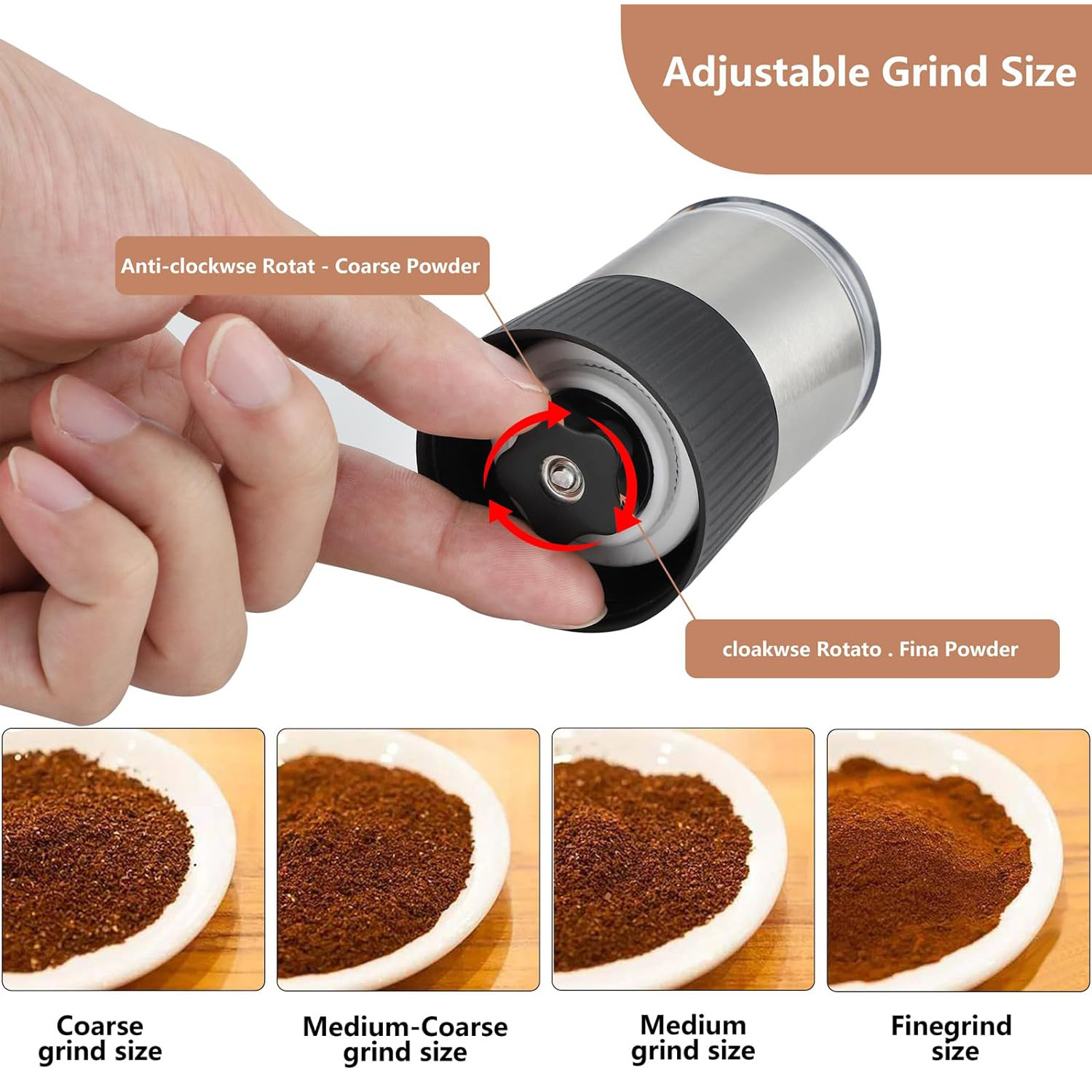 Factory Sale Portable Stainless Steel Manual Coffee bean Grinder With Ceramic Core and Adjustable Setting manual coffee grinder